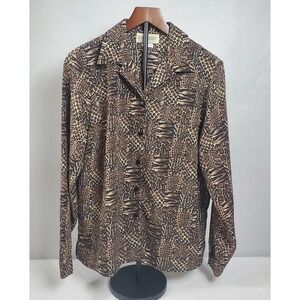 DONNKENNY CLASSICS Women's Leopard Zebra Print‎ Button Down Shirt Medium